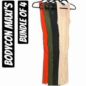 Bodycon Maxi Dress Bundle (4) Size S Ruched Sleeveless Maternity Friendly